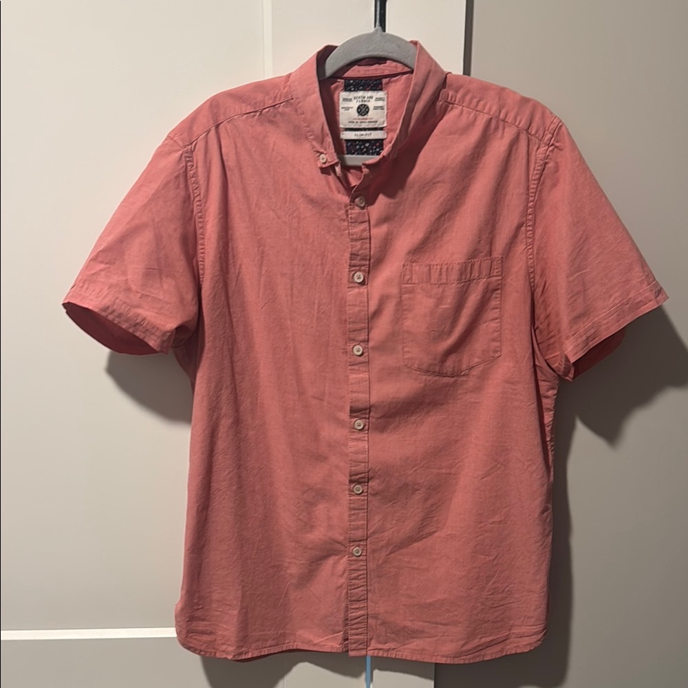 Casual Pink Button Down Shirt with Band Collar